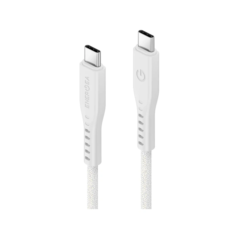 نمای نزدیک دو کانکتور USB-C کابل Energea Flow طول 1.5 متر سفید