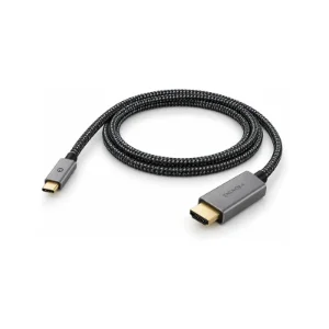 کابل Energea FibraTough 4K USB-C به HDMI مشکی با روکش بافته‌شده و کانکتورهای USB-C و HDMI