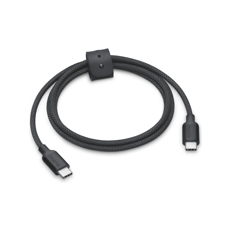 کابل USB-C به USB-C موفی مشکی به‌صورت حلقه‌شده