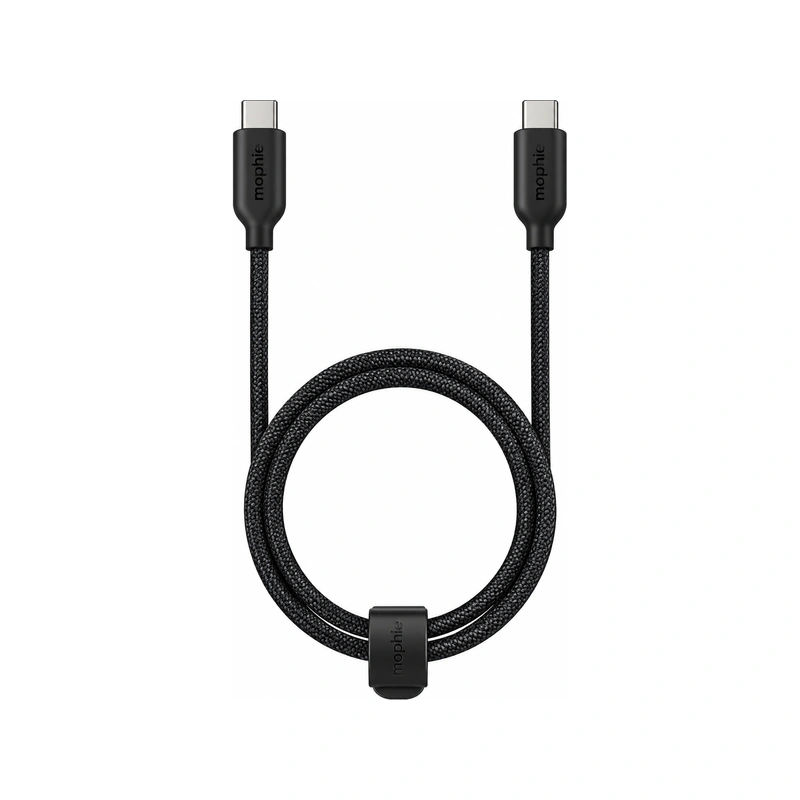 نمای کامل کابل USB-C موفی مشکی با روکش بافته‌شده