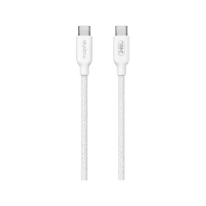 نمای نزدیک دو کانکتور USB-C کابل Mophie یک متری سفید با روکش بافته‌شده