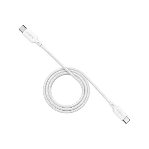 نمای مورب کابل Mophie USB-C یک متری سفید با دو کانکتور USB-C