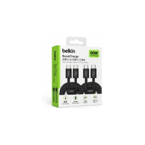 بسته‌بندی کابل دو عددی Belkin BoostCharge USB-C به USB-C مشکی