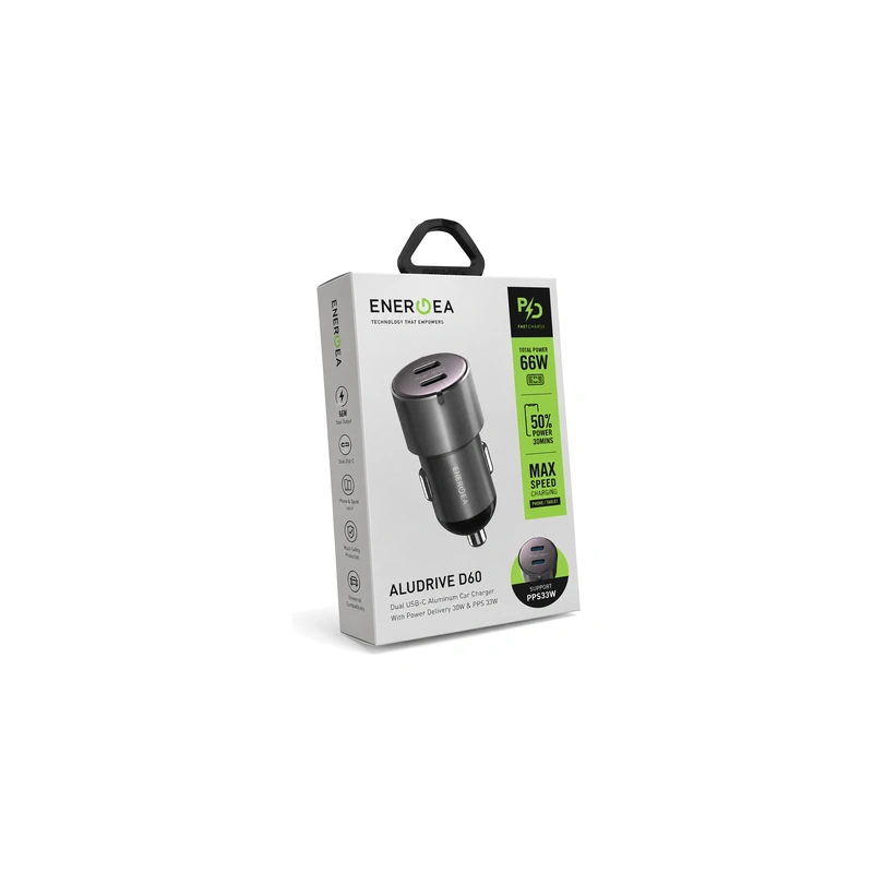 بسته‌بندی شارژر فندکی Energea AluDrive D60 66W رنگ Gunmetal