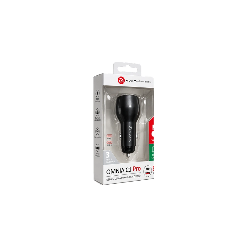 بسته‌بندی شارژر فندکی ADAM elements Omnia C1 Pro 83W مشکی
