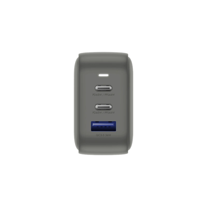 نمای پورت‌های USB-C و USB-A شارژر دیواری Energea TravelWorld 66W رنگ Gunmetal