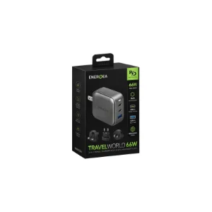 بسته‌بندی شارژر دیواری Energea TravelWorld 66W رنگ Gunmetal