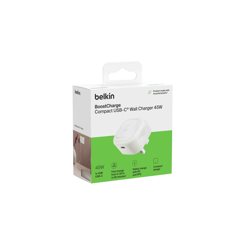 بسته‌بندی شارژر دیواری Belkin BoostCharge 45W سفید