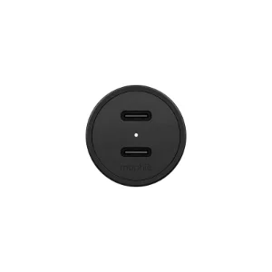 نمای زاویه‌دار درگاه‌های USB-C شارژر فندکی Mophie 60W مشکی