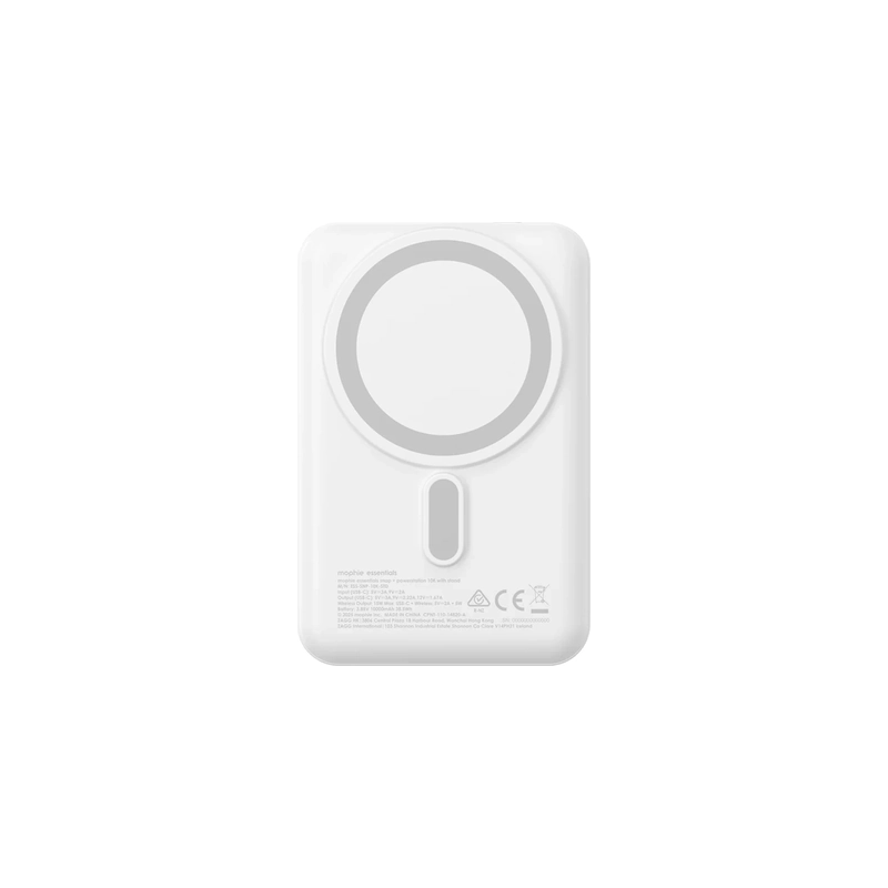 پاوربانک موفی Powerstation با استند 10000 میلی‌آمپرساعت سفید، نمای پشت با حلقه مغناطیسی