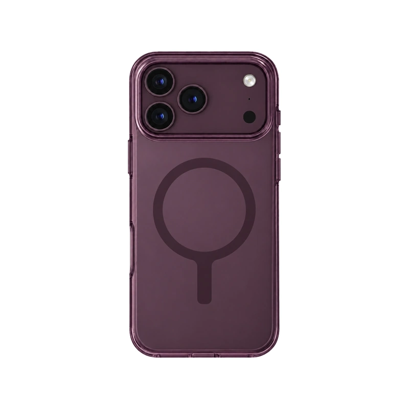 نمای پشت قاب UNIQ Clario Fig Purple روی آیفون 18 پرو مکس با حلقه مغناطیسی و محافظ دوربین