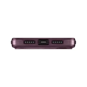 نمای زیر قاب UNIQ Clario Fig Purple مخصوص آیفون 18 پرو مکس با محل پورت شارژ و حفره‌های دو طرف