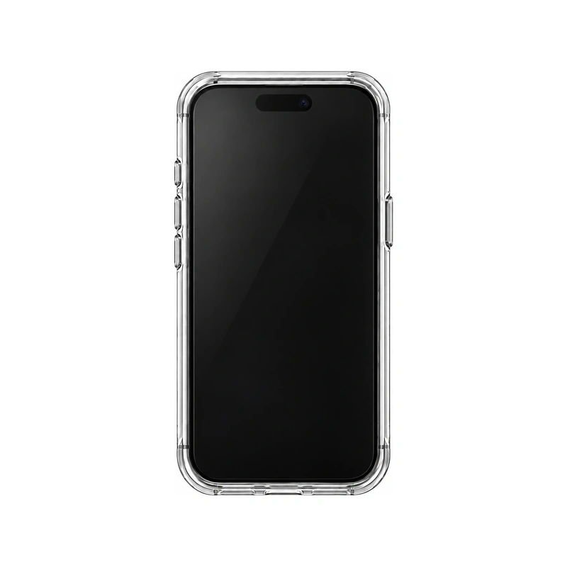 نمای جلوی قاب شفاف UNIQ AirSuit Glossy Clear مخصوص آیفون ۱۸ پرو مکس همراه گوشی با صفحه‌نمایش خاموش