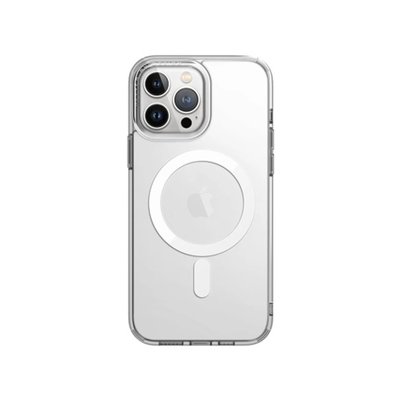 نمای پشت قاب UNIQ LifePro Xtreme MagSafe Frost Clear مخصوص آیفون 14 پرو با حلقه مگ‌سیف سفید و محافظ دوربین