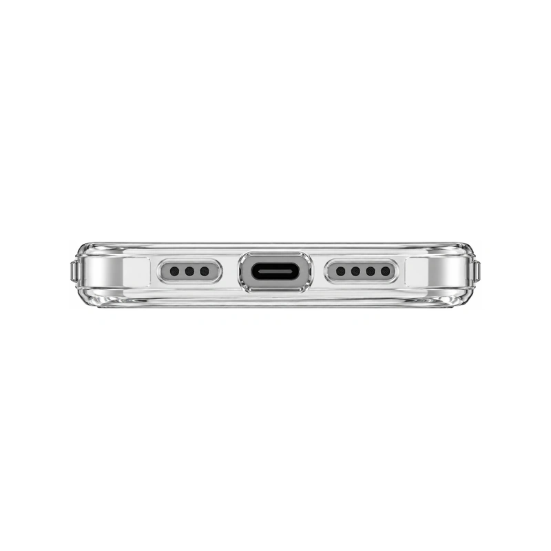 نمای زیر قاب شفاف UNIQ LifePro Xtreme MagSafe Frost Clear مخصوص آیفون 14 پرو با برش پورت شارژ و حفره‌های دو طرف