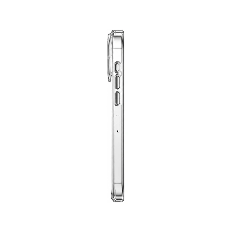نمای کناری قاب شفاف UNIQ LifePro Xtreme MagSafe Frost Clear مخصوص آیفون 14 پرو با دکمه‌های جانبی و محل کلید بی‌صدا