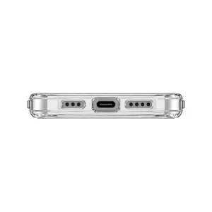 نمای زیر قاب شفاف UNIQ LifePro Xtreme MagSafe Frost Clear مخصوص آیفون 14 پرو با برش پورت شارژ و حفره‌های دو طرف